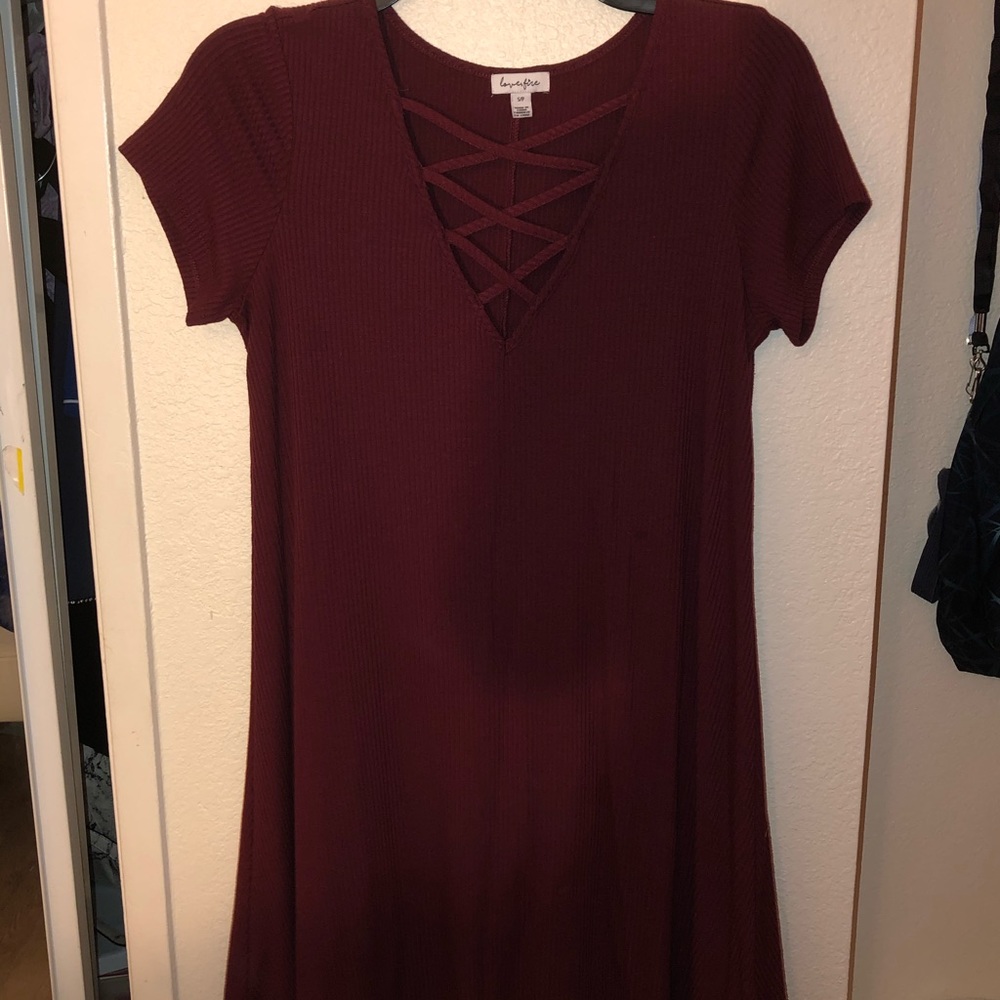 casual burgundy skater dress